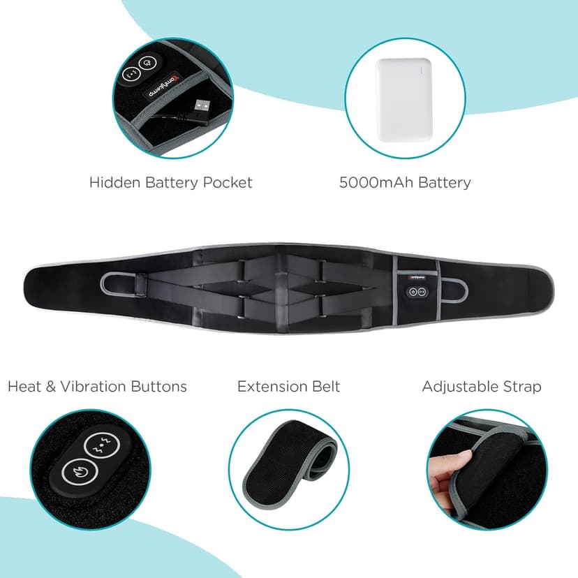 Comfytemp Cordless Heating Pad with Massager for Back Pain Relief, Portable Lower Back Massager Wearable, Birthday Gifts for Dad Mom Men Women Elderly, Rechargeable Period Cramps, 3 Heat Auto-Off, 58"