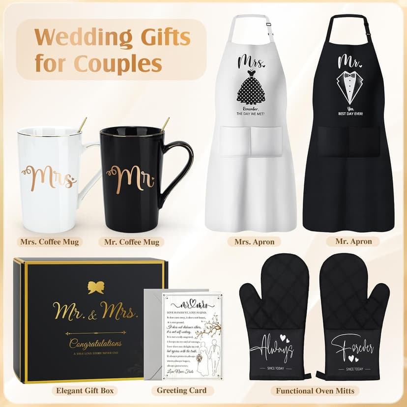 Wedding Gifts for Couples 2026 Bridal Shower Gift for Bride To Be Engagement Gifts for Couples Newlyweds His and Hers Mr and Mrs Gift for Anniversary Marriage Matching Couple Stuff Basket with Aprons B0FDWQF2FW