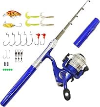 Portable Mini Small Fishing Rod and Spinning Reel Combos, Compact 38inch Pocket Pen Fishing Pole Telescopic with Line Lures Hooks for Raft, River, Lake, Ice Fishing and So On