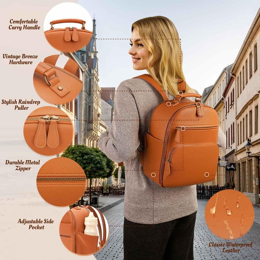 Divvia Small Camera Backpack, Classic PU Leather for DSLR, Professional Camera Bag for Photographers with 11 Inch Pad/Tablet Compartment, 10L Brown