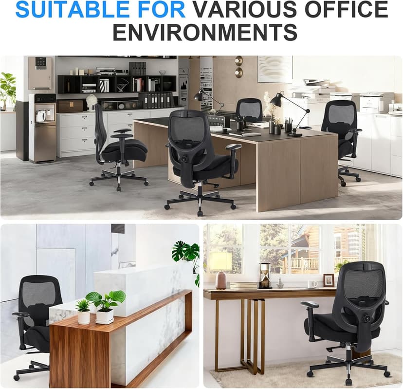 BOSMILLER Big and Tall Office Chair with Wide Thick Seat Cushion for Heavy People,700lbs Ergonomic Mesh Desk Chair with Adjustable Lumbar Support and Armrests for Adults Sitting All Day