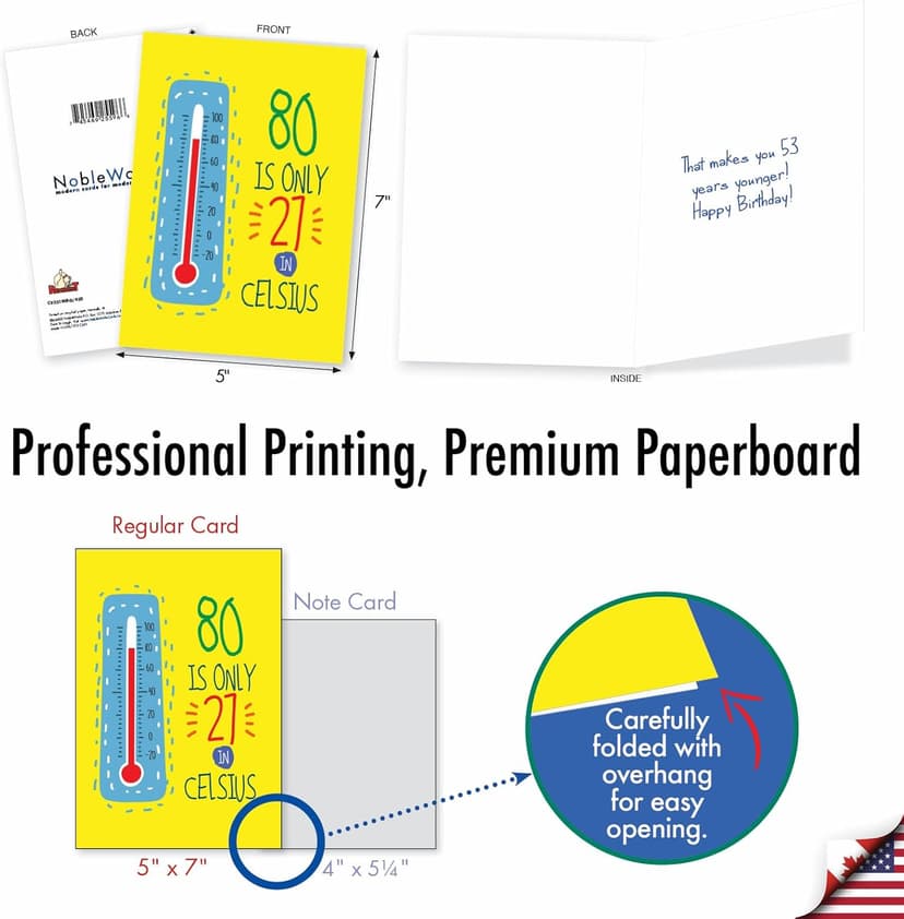 NobleWorks - 80th Happy Birthday Card Funny - 80 Year Old Celebration, Milestone Humor Card for Grandparents, Parents - In Celsius 80 C9351MBG