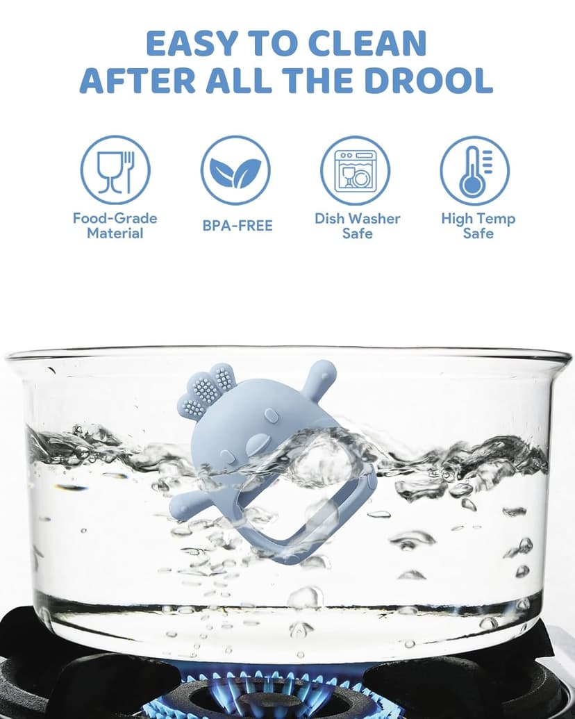 2 Pack Baby Teething Toy Silicone Teething Mitten for Babies Over 3 Months Anti Dropping Wrist Hand Teethers Baby Chew Toys for Sucking Needs, BPA Free (Blue & Caramel)