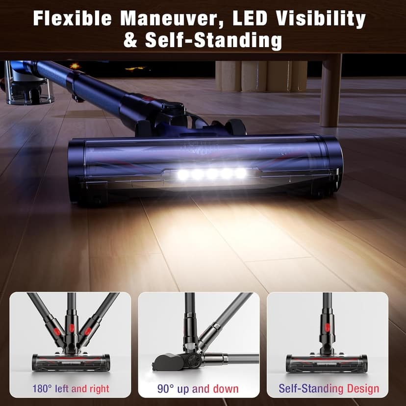Cordless Vacuum Cleaner, 450W/40Kpa Stick Vacuum with Powerful Suction, 50Min Vacuum Cleaner for Home, Anti-tangle and 1L Dust Cup, 8 in 1 Lightweight Vacuum for Hardwood Floor Carpet Pet Hair
