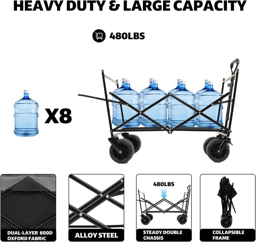 480Lbs Collapsible Wagon with Canopy Steel Orange Large Capacity Mosquito Net Camping Shopping Sports Garden Outdoor-Ready