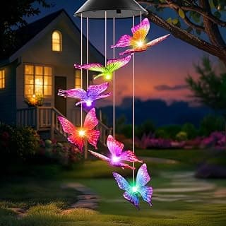 Unique Birthday Small Gifts for Mom Grandma Nana Wife Sister Auntie, Solar Lights Outdoor Decor for Garden Yard Patio Porch Winzwon Solar Wind Chimes, Christmas Gardening Butterfly Gifts for Women B0BTCP3YMM