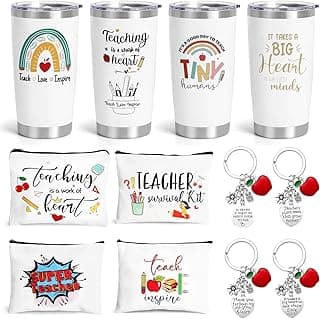 UAREHIBY 12 PCS Teacher Appreciation Gifts in Bulk, 20 OZ Wine Tumbler Teacher Gifts, Graduation Gift with Keychain,Best End of Year Teachers Gift with Cosmetic bag for Women Men