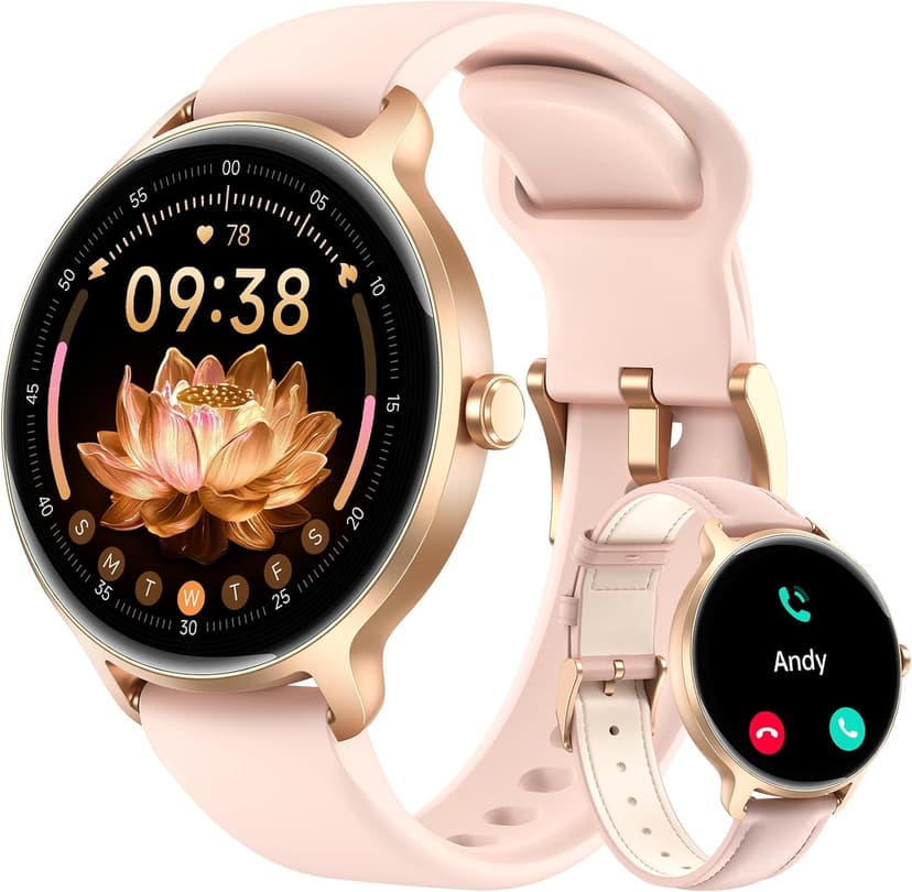 Smart Watch for Women, 1.27" AMOLED Screen Smartwatch with Answer/Make Call for iPhone/Android/Samsung, Fitness Tracker with 120+ Sport Modes, Heart Rate/Sleep/Health Monitor, IP68 Waterproof, 2 Bands