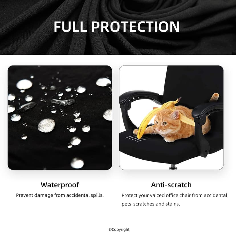 Water Resistant Stretch Computer Office Chair Cover with Durable Zipper Universal Washable Removable Spandex Rotating Boss Chair Slipcovers Anti-dust Soft Desk Chair Seat Protector for Dogs Cats Pets