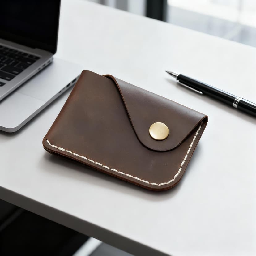 Handmade Handmade Genuine Leather Card Holder with Snap Closure - Ultra Slim Minimalist Wallet, Hand-Stitched Compact Front Pocket Card Case for Men & Women (Dark Coffee)