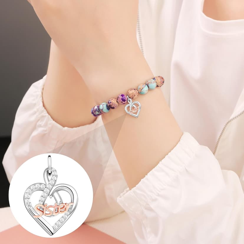 𝗚𝗶𝗳𝘁𝘀 𝗳𝗼𝗿 𝗪𝗼𝗺𝗲𝗻 𝗜𝗻𝗳𝗶𝗻𝗶𝘁𝘆 𝗟𝗼𝘃𝗲 𝗛𝗲𝗮𝗿𝘁 𝗕𝗿𝗮𝗰𝗲𝗹𝗲𝘁 Christmas Birthday Gifts for Sister Daughter Granddaughter Grandma, Natural Colorful Imperial Jasper Bracelet for Mom Wife Nana Aunt