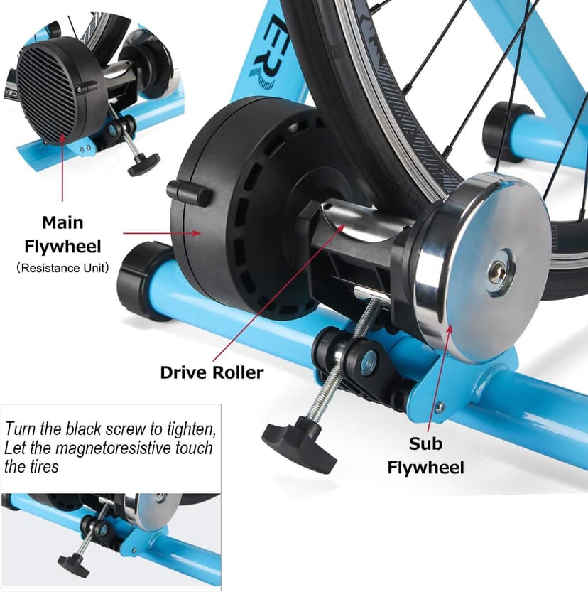 Bike Trainer, Magnetic Bicycle Stationary Stand for Indoor Exercise Riding, 26-29" & 700C Wheels, Quick Release Skewer & Front Wheel Riser Block Included
