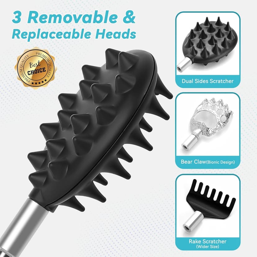 Telescoping Back Scratcher with 3Pcs Detachable Heads, Back Scratcher for Men/Women, Fathers Day Dad Gifts Birthday Gifts for Husband, Men, Women, Him, Her