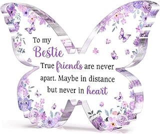 Bestie Best Friend Friendship Gifts for Women, Unique Purple Butterfly Acrylic Plaque Desk Decor, Bestie Best Friend Birthday Gifts for Women Friendship for Bff Bestfriend, 5 x 3.8 x 0.5 inches