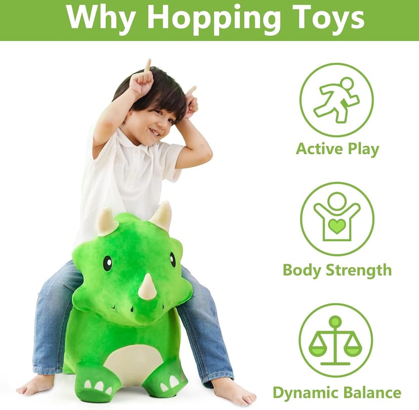 Outside Inflatable Riding Plush Triceratops Bouncing Horse Hopping Toy, Cool Birthday Gifts Age 2 3 4 5 6 Year Old Boy Girl Bouncy Pals Toddler Dinosaur Hopper Toy, Kids Outdoor Ride on Bounce Animal B09B1QZLXW