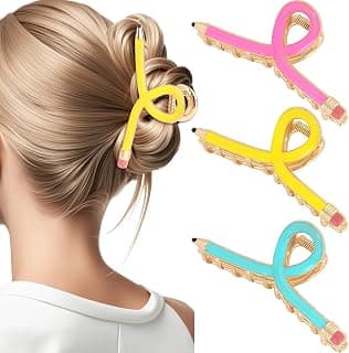 Back to School Jaw Barrettes Cute Teacher Appreciation Gift Accessories Party Costume Christmas YARIEW Pencil Hair Claw Clips for Women Thick Hair Clips for Teacher Gifts B0DSB6GNKS