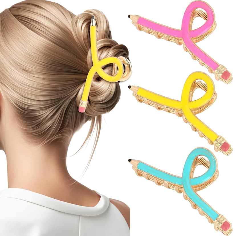 Back to School Jaw Barrettes Cute Teacher Appreciation Gift Accessories Party Costume Christmas YARIEW Pencil Hair Claw Clips for Women Thick Hair Clips for Teacher Gifts B0DSB6GNKS