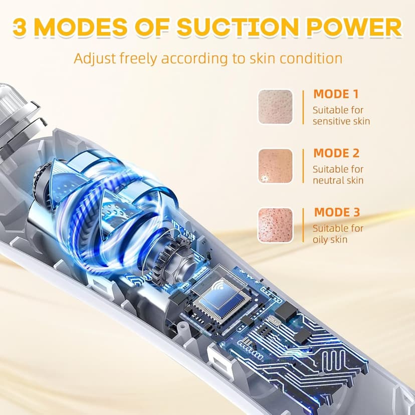 2026 Pore Vacuum with Camerafor, USB Rechargeable Blackhead Remover Vacuum,3 Levels Adjustable Pore Vacuum Blackhead Remover, 6 Suction Heads,Face Vacuum Pore Cleanser for Women & Men-White