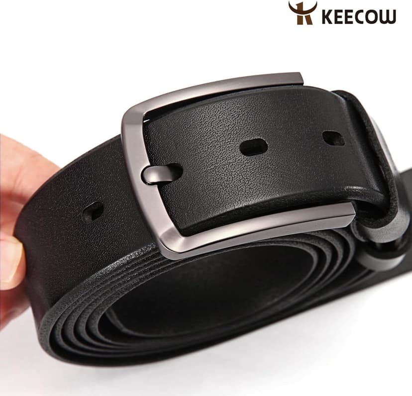 KEECOW Men's 100% Italian Cow Leather Belt Men With Anti-Scratch Buckle,Packed in a Box