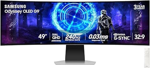Samsung 49-Inch Odyssey G9 (G95SD) Series QD-OLED G-Sync Compatible Curved Gaming Monitor, 240Hz, 0.03ms, Dual QHD, Glare Free, FreeSync Premium Pro, Ergonomic Stand,LS49DG956SNXGO,2024, 3 Yr Warranty