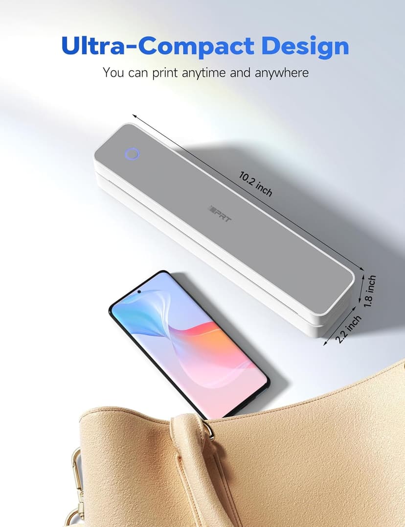 iDPRT MT610 Pro Portable Thermal Printer, 300DPI HD Mobile-Travel-Printers, Inkless-Wireless-Small-Printer for Home Use, Office, Vehicles, Bluetooth Printers Supports 8.5" x 11" US Letter&A4&A5, White