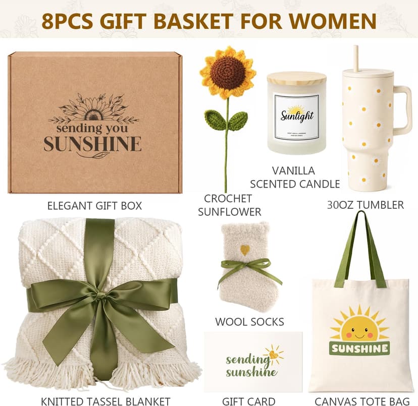 Box of Sunshine Sunflower Gifts for Best Friends, Get Well Soon Basket Thinking of You Self Care Gift Boxes for Women Mom Sunshine Gift Baskets Get Well Care Package Birthday Gifts for Women Friend B0FZK9V5JH