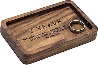 MUUJEE Ring Dish - Engraved Rectangle Wood Tray Small Jewelry Dish 5 Year Wedding Anniv Gifts Ideas (Small - 5.5 x 3.5 inches)