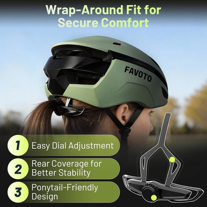 Favoto Adult Bike Helmet for Men & Women, Lightweight Cycling Helmet with Adjustable Fit, Sleek Streamlined Design, Road Commuter & Mountain Riding