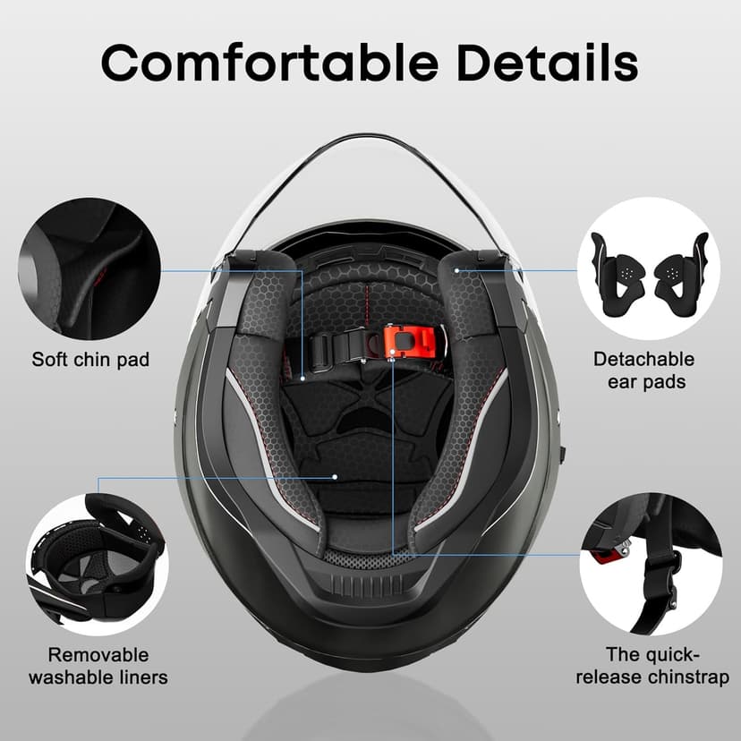 Motorcycle Helmets for Adults, Open Face Motorcycle Helmet with Dual Visor, Casco para Moto DOT Certified, ATV Dirt Bike Snowmobile Motocross Helmet for Men Women, Quick Release Strap, AP-836