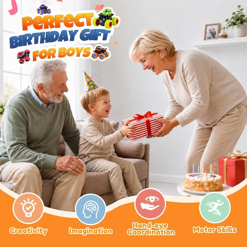 4 Pack Monster Trucks Toys for Boys 2 3 4 5 6 7 Year Old, Friction Powered Pull Back Car Toys for Toddlers Kids Ages 3-5 2-4 4-7, Best Birthday Christmas Party Gift for Boys and Toddlers B07SRZ87DF