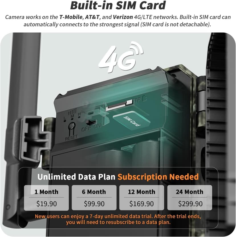 SEHMUA 4G LTE Cellular Trail Cameras 3rd Gen with Live Streaming, Game Camera Built-in SIM Card with Motion Activated 0.2s Trigger Time Solar Trail Camera IP66 Waterproof