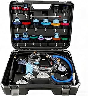 28pcs Universal Radiator Pressure Tester Kit, Tester Pneumatic Vacuum Cooling System Purge Refill Leak/Refiller Set, Universal Automotive Domestic/Import Vehicles, Motorcycle