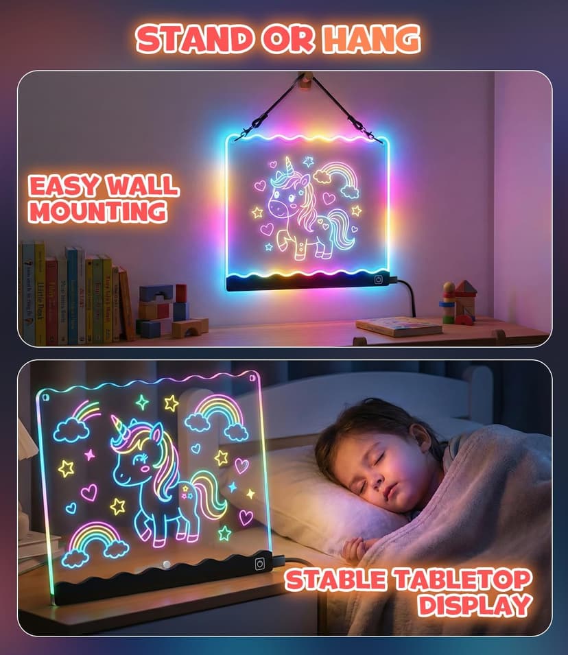 USB-C 10" Light Up Coloring Pad, 7 Color Doodle Glow Tablet, 7 Pens, 10 Tracing Sheets, Unicorn Birthday Gift Age 4 5 6 7 8 9 LED Drawing Board for Girls, Arts Gifts Kit and Crafts Toys for 3+ Year Old B0GDCX74KL