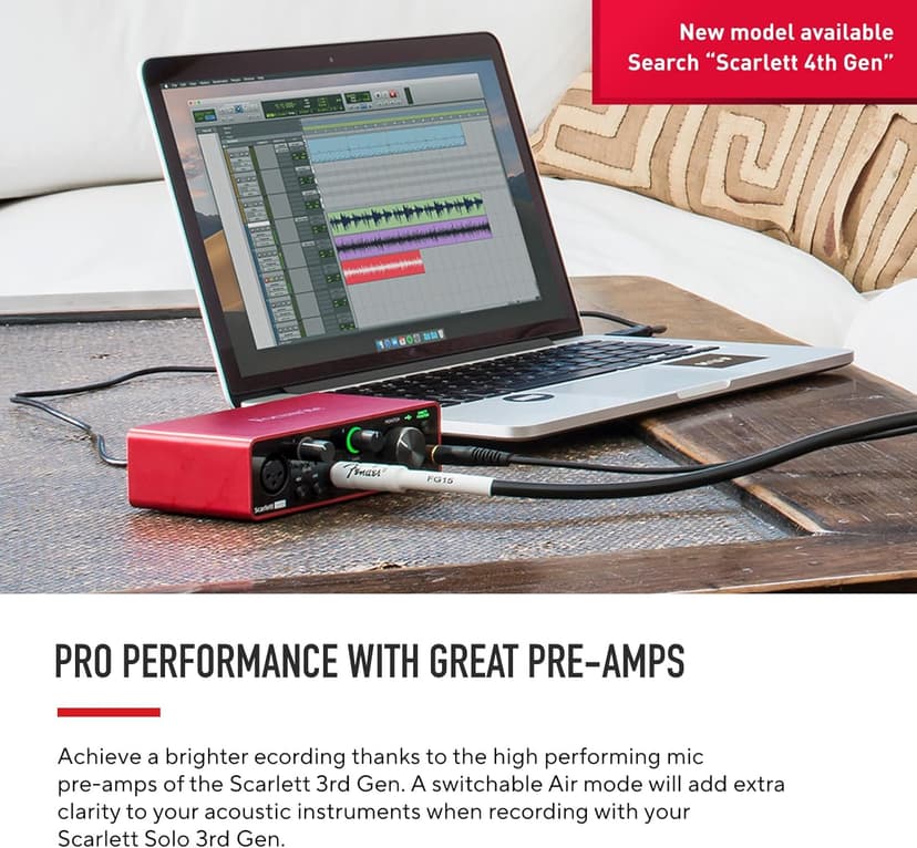 Focusrite Scarlett Solo 3rd Gen USB Audio Interface for Guitarists, Vocalists, Podcasters or Producers to record and playback studio quality sound