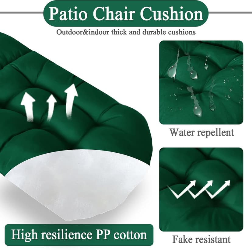 Adirondack Chair Cushions Set of 2, Waterproof Outdoor Seat Cushions for Patio Furniture, Thick Outdoor High Back Replacement Pads for Porch Lawn Wicker Chair, Rocking Chair Cushion, Emerald Green