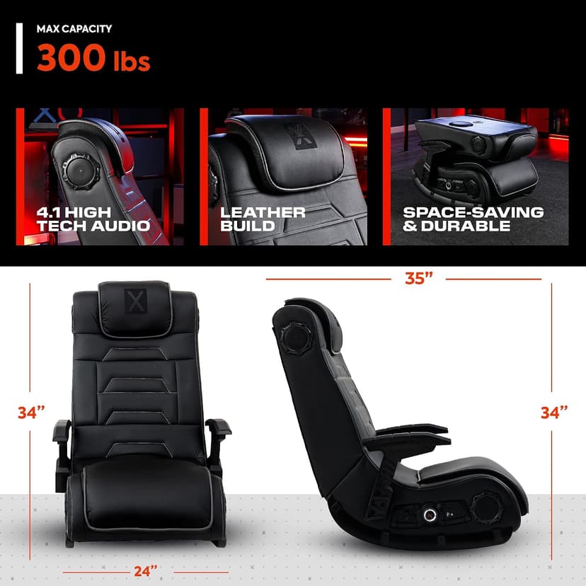 X Rocker Video Gaming Floor Rocker Chair, Built-in Audio, College Dorm Essentials for Guys and Girls, Bedroom, Foldable, Gifts for Gamers