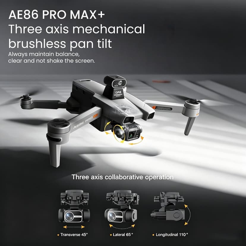AE86ProMax+Drones with Camera for Adults 4K Video,Touch Screen Tablet Remote and 3-Axis Mechanical Gimbal, 5G Digital Transmission, 360° Laser Obstacle Avoidance, GPS Auto Return,Three 8000mAh 45 Mins Long Endurance, 500g Payload, Smart Follow Waypoint Flight Foldable Quadcopter, Up to 5 Miles Range (Grey) 3 Batteries + 64GB TF Card Bundle)