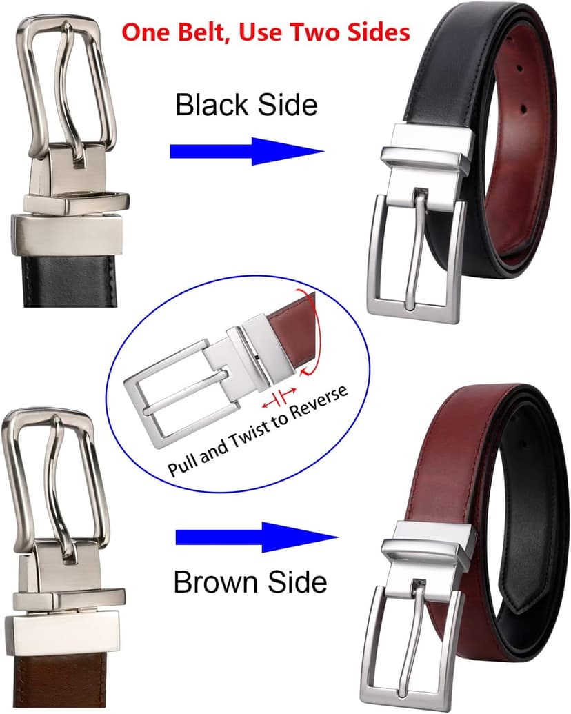 Lavemi Mens Belt Reversible 100% Italian Leather Dress Casual,One Reverse for 2 Colors,Trim to Fit