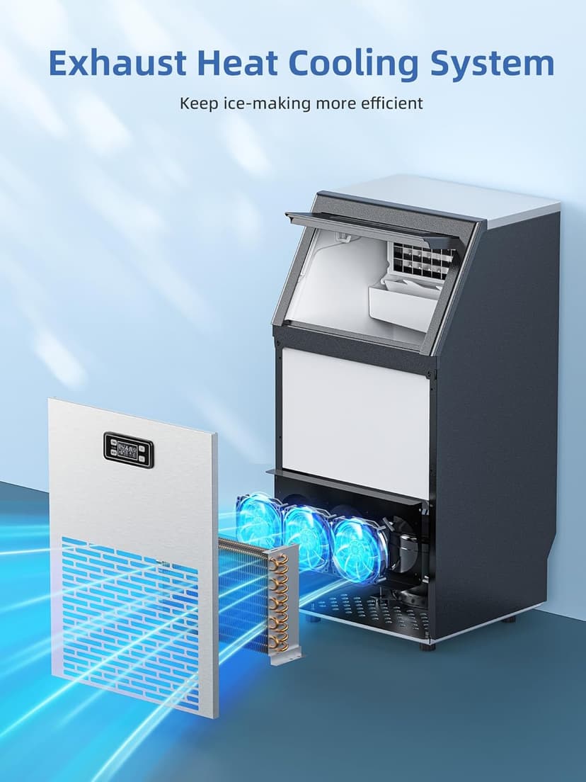 COWSAR Commercial Ice Machine, 100Lbs/24H Stainless Steel Undercounter Ice Maker with 33Lbs Storage Capacity, Self-Cleaning Freestanding Ice Machine for Home, Bar, Restaurant, Office, Outdoor