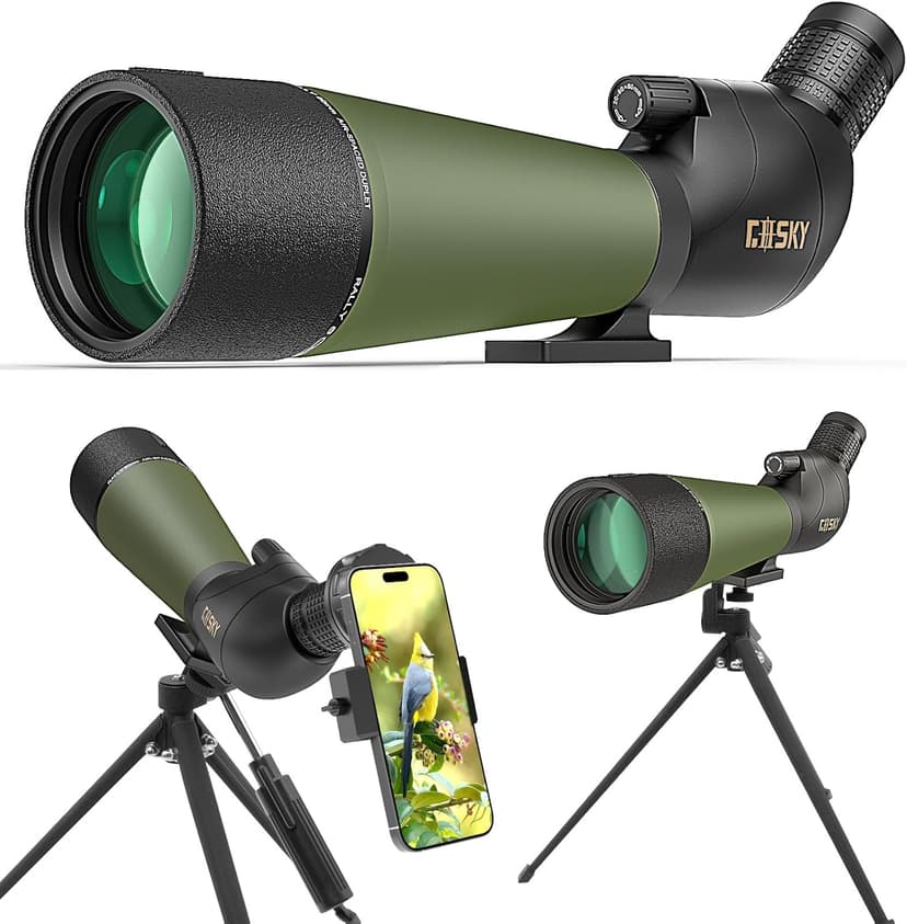 Gosky Flagship DiamondEdge 20-60x80 Spotting Scope with Tripod, Carrying Bag and Quick Phone Holder - BAK4 High Definition Waterproof Spotter Scope for Bird Watching Wildlife observing,Green