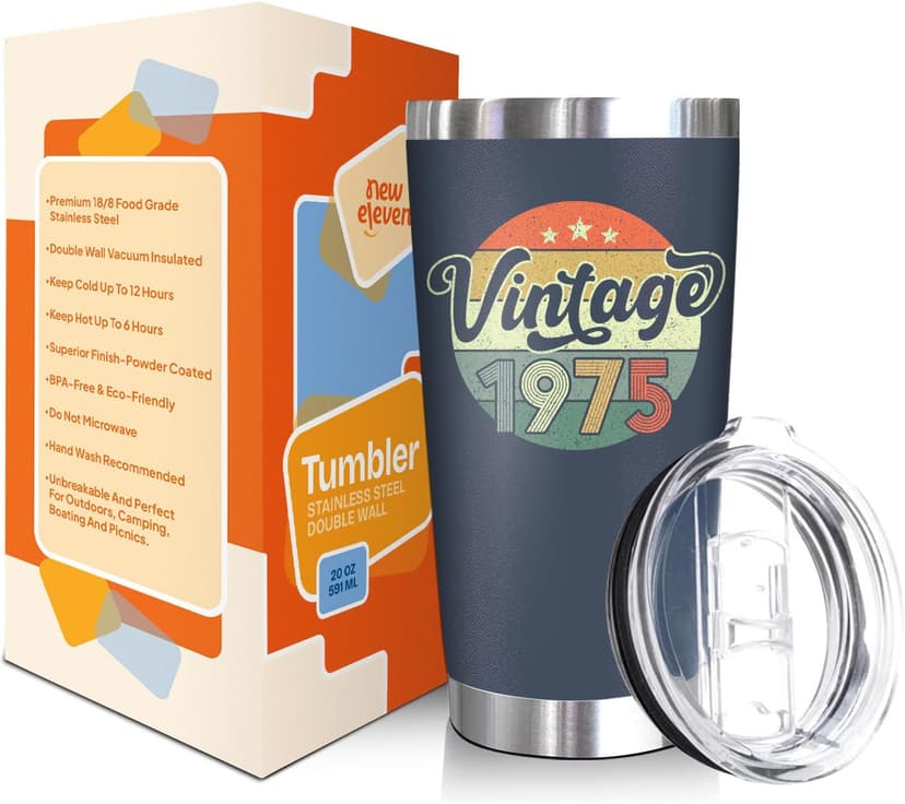 NewEleven 50th Birthday Gifts For Men Women - 1975 50th Birthday Decorations For Him Her - Present For Men Women Turning 50 Year Old Gifts For Mom, Dad, Wife, Husband - 20 Oz Tumbler