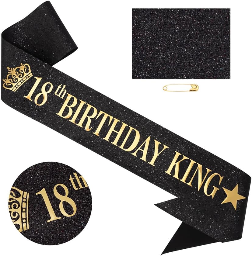 TOBATOBA 18th Birthday King Sash 18th Birthday Decorations for Boys, Gold Foil Black Satin Birthday Sash for Boys 18th Birthday Gift for Boys 18th Birthday Party Favors Decorations