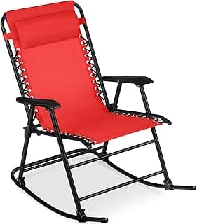 Best Choice Products Outdoor Zero Gravity Rocking Chair, Folding Reclining Patio Lounge Chair with Adjustable Pillow for Lawn, Beach, Camping - Crimson Red