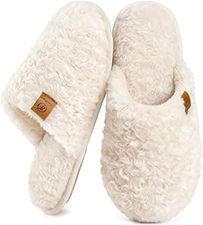 EverFoams Women's Fuzzy Slip-on Slippers Warm Cozy Soft Lightweight Memory Foam Indoor House Shoes