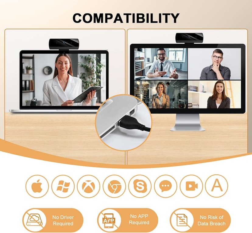 Diccik Webcam for PC, Full HD 1080P Video Calling, HD Light Correction, Works with Skype, Zoom, FaceTime, Hangouts, PC/Mac/Laptop/MacBook/Tablet