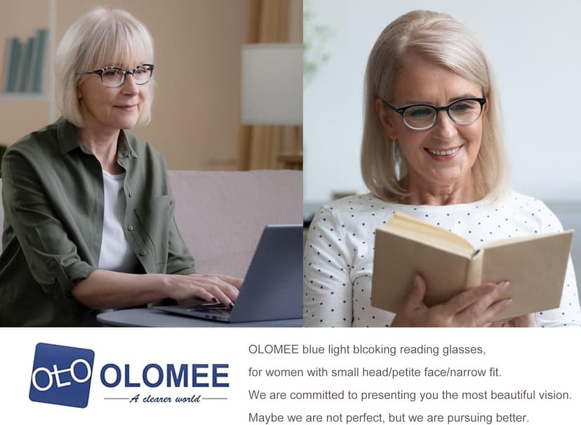 OLOMEE Blue Light Blocking Reading Glasses Women Round Readers Cute Cheaters for Small Head&Face Black/Clear/Tortoiseshell