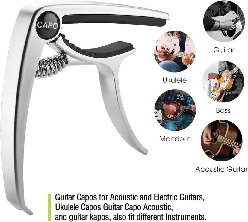 Guitar Capo, Capo for acoustic guitar, Capo for electric guitar, acoustic guitar capo 6 string, Guitar Capo for acoustic, Kapo, Guitar capos（Silver）