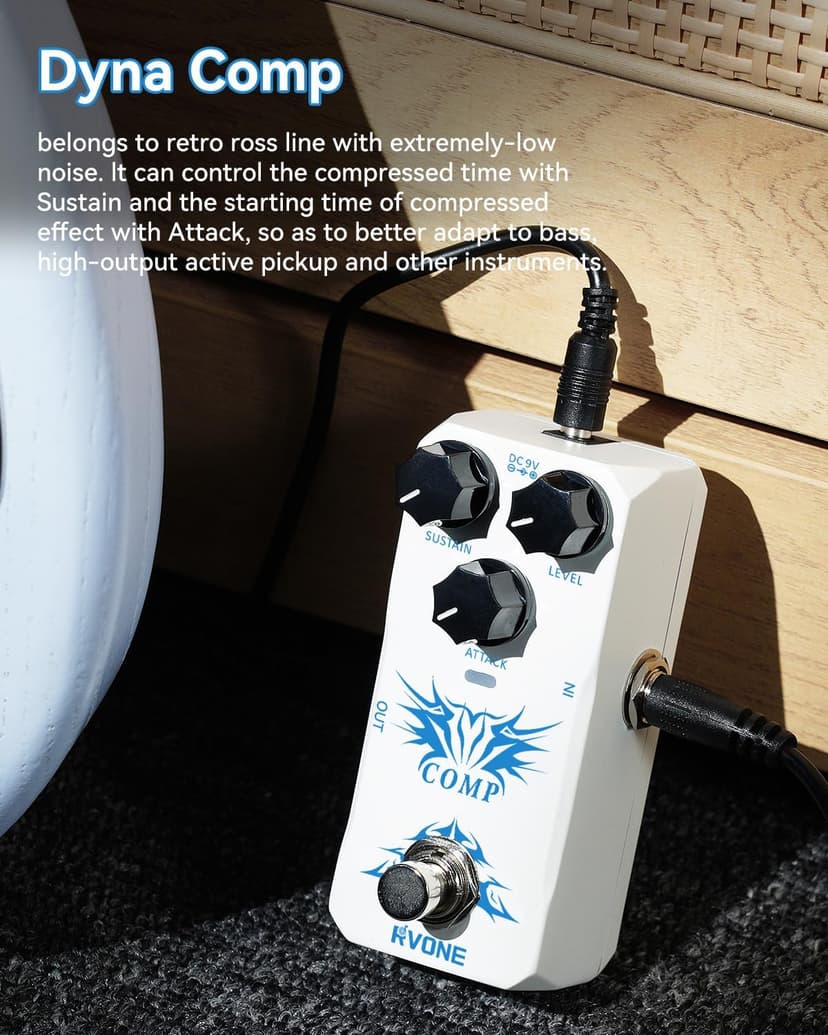 RVONE Analog Compressor Pedal Guitar/Bass, Studio-Grade Guitar Pedal Compressor, Guitar Effects Pedal for Electric Guitar Bass, True Bypass & Aluminum Case