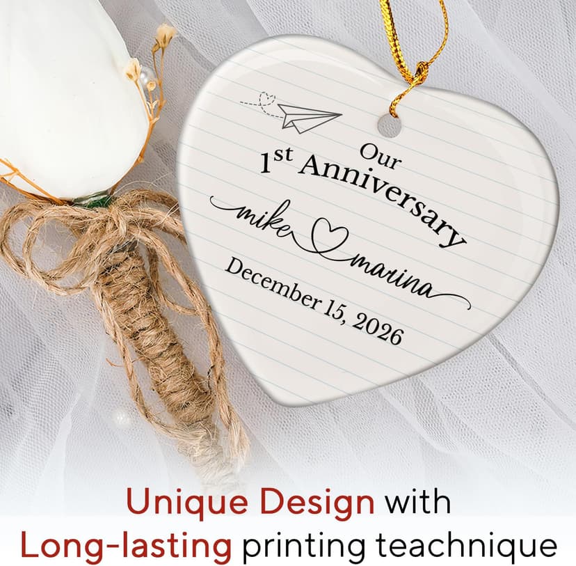 Personalized 1st Anniversary Ornament 2026, Christmas Hanging for Couple, First Wedding Gift Ideas for Her, 1 Year Paper Anniversary Ceramic Ornament for Husband&Wife, Married Decoration B0FVRNPN6F