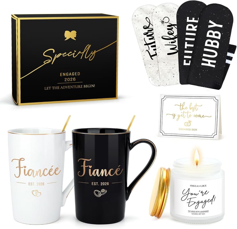 Engagement Gifts for Couples Newly Engaged Gifts for Couple Happy Engagement Gift for Women Fiance Gift for Women Just Engaged Decorations Ideas with Mugs Socks Candle Card for Her Him Men Best Friend B0FDGTK7ZJ